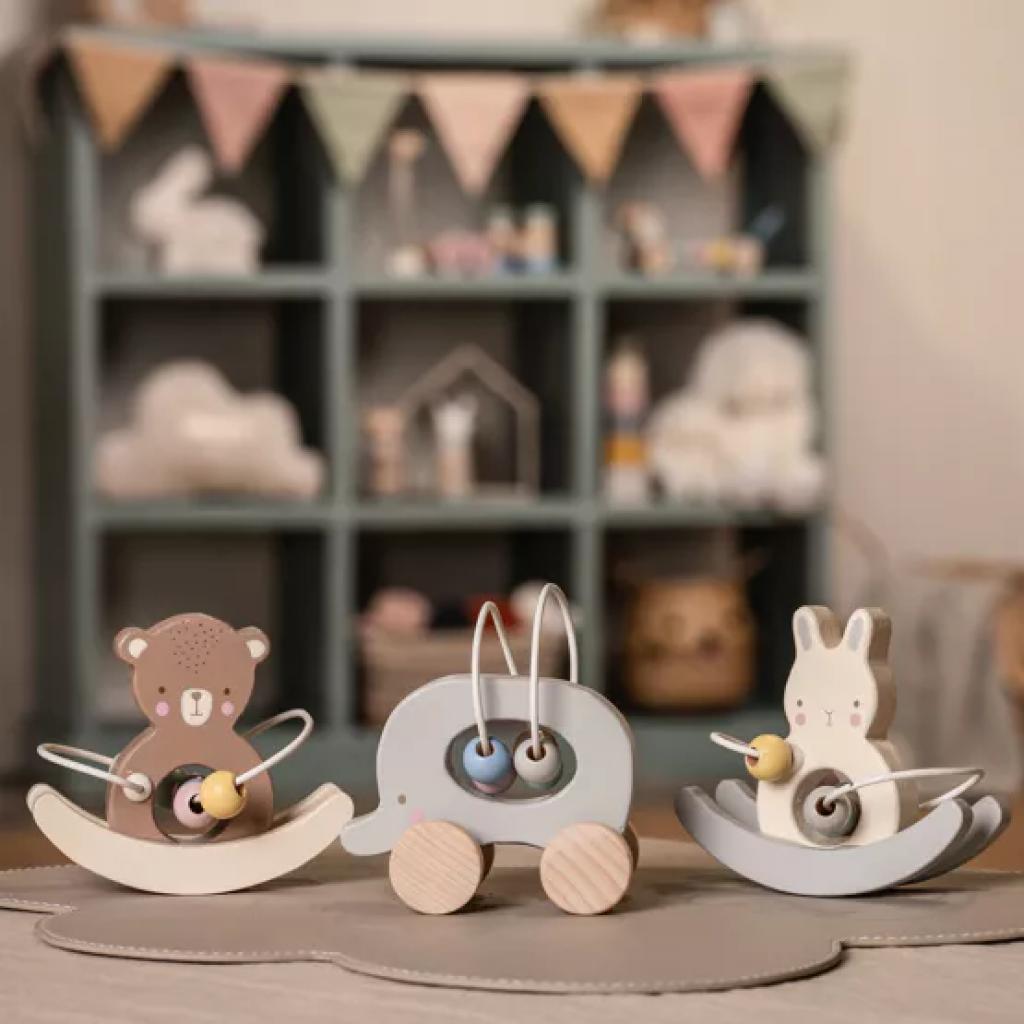 wooden toddler toy with wire and beads