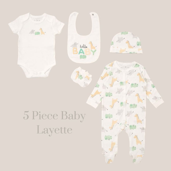Hello Baby Set, Neutral 5 Piece Baby Layette Set