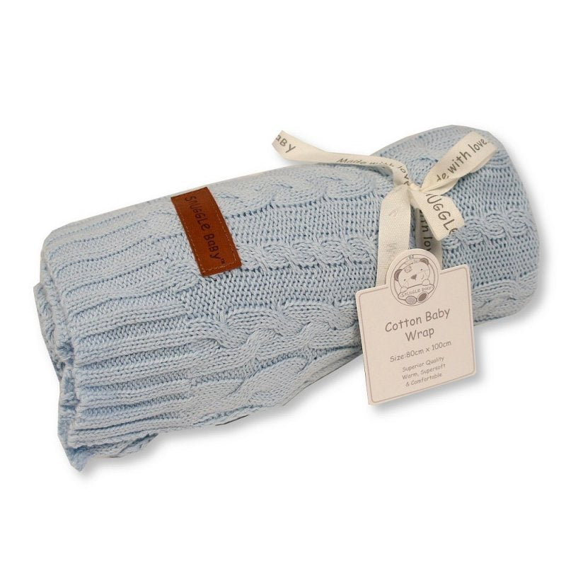 Blue Cotton Cable Knit Baby Wrap