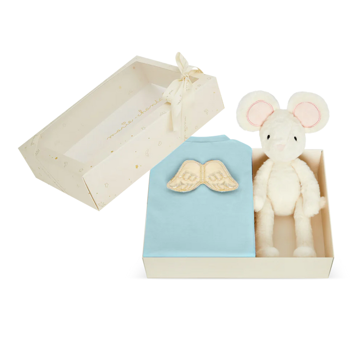 luxury baby gift set includes marie chantal dusty blue velour sleepsuit and white cuddly mouse