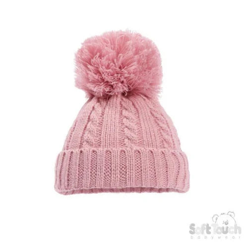 dusty pink baby hat with pink pompom