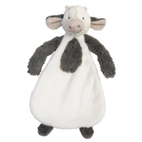 Grey and white cow shaped baby comforter