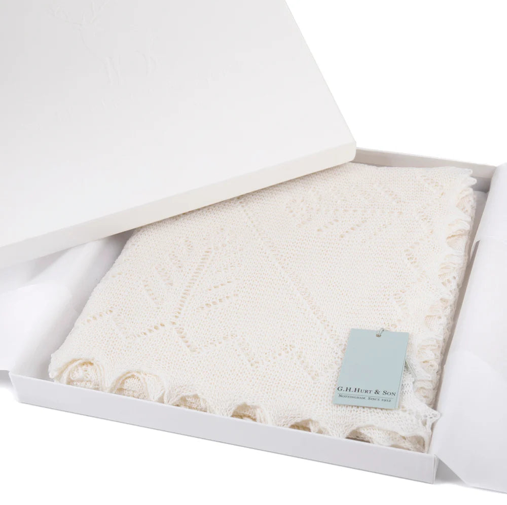baby pure wool christening shawl in a box