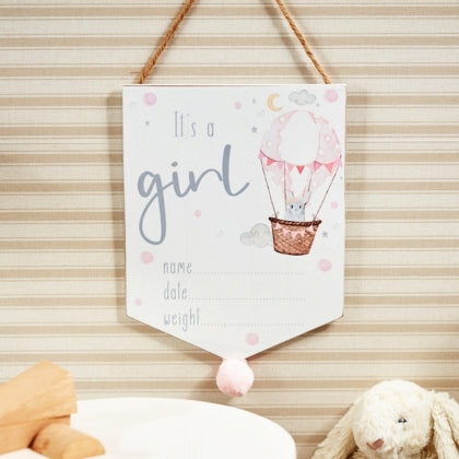 'Its a Girl' Hanging Nursery Plaque With Pompom