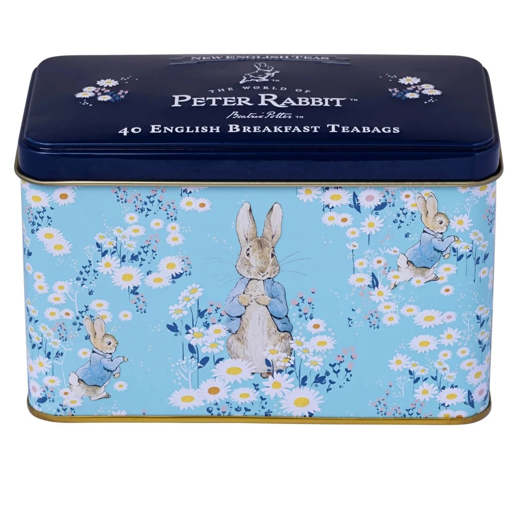 peter Rabbit tea tin blue with daisies