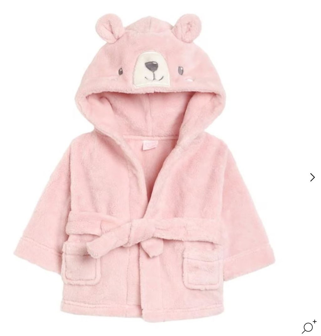 pink baby girl dressing gown with teddy face and ears