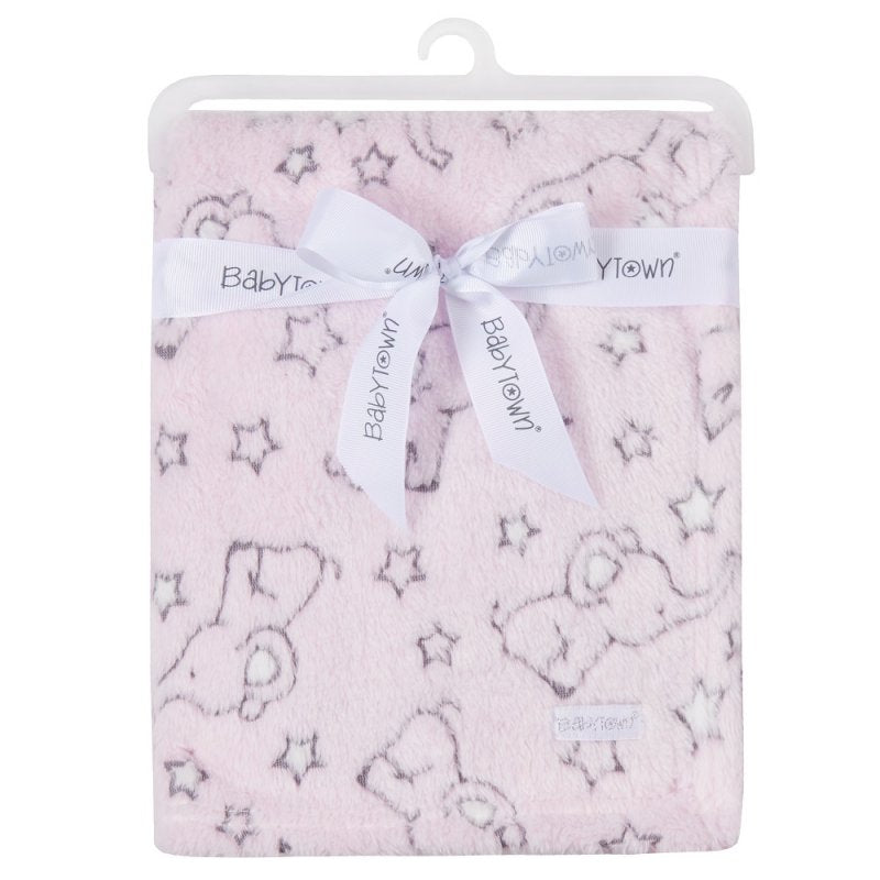 Pink blanket with grey elephants