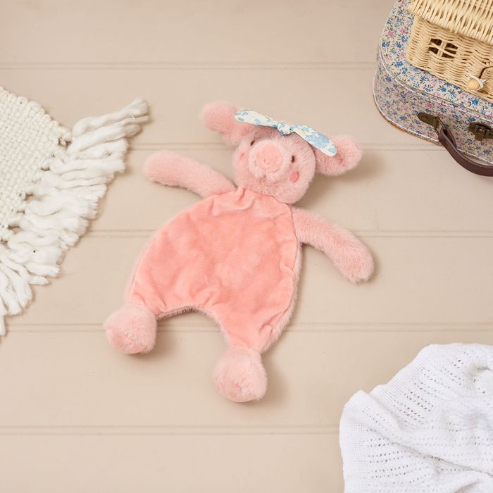 Pink pig with chintz headband baby doudou comforter