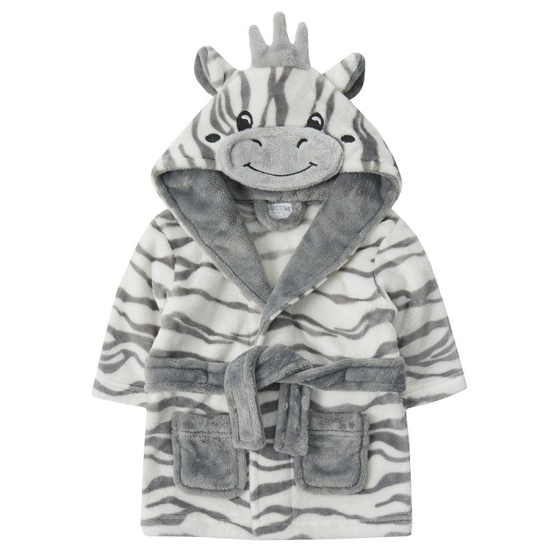 cute baby black and white dressing gown with zebra face and design