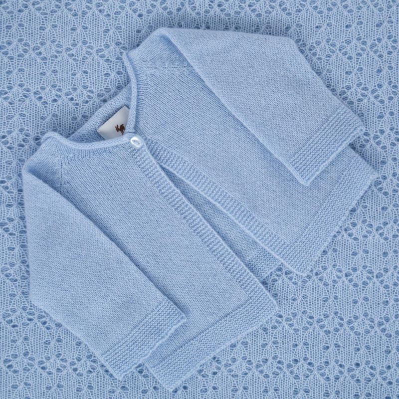 Lacy blue soft 100% cashmere baby shawl , soft blue knit cashmere baby cardigan
