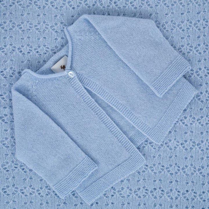 Lacy blue soft 100% cashmere baby shawl , soft blue knit cashmere baby cardigan