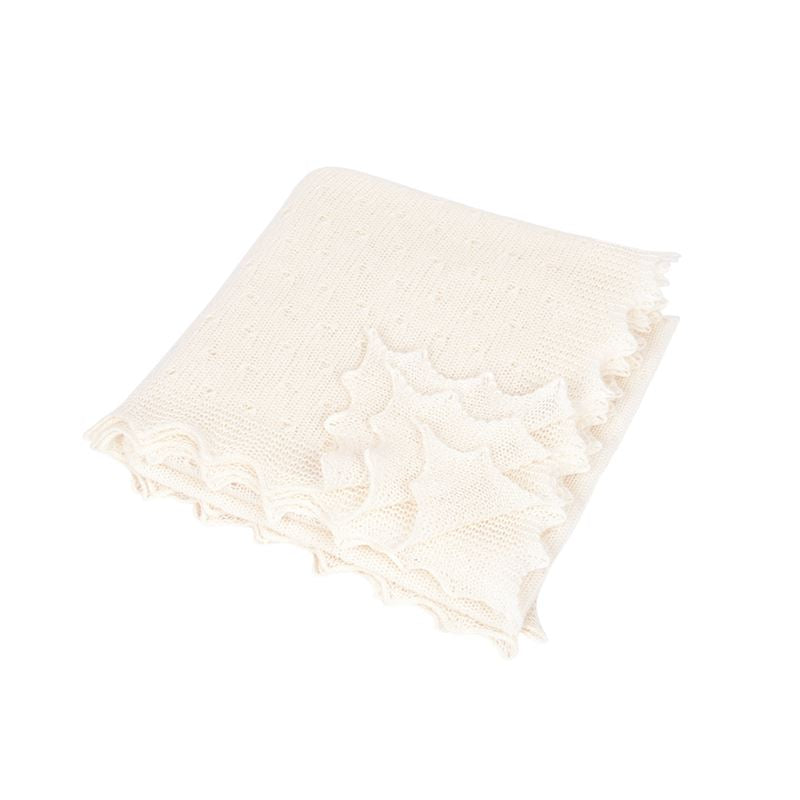 Luxury soft white scalloped edge baby cashmere shawl