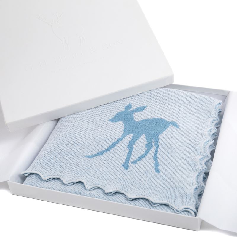 Pale Blue Baby Shawl With A Fawn, Luxury Baby Blanket, G H Hurt And Son Baby Blanket