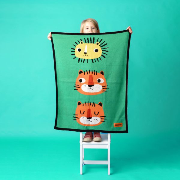 Baby or toddler fun blanket green with tiger face s