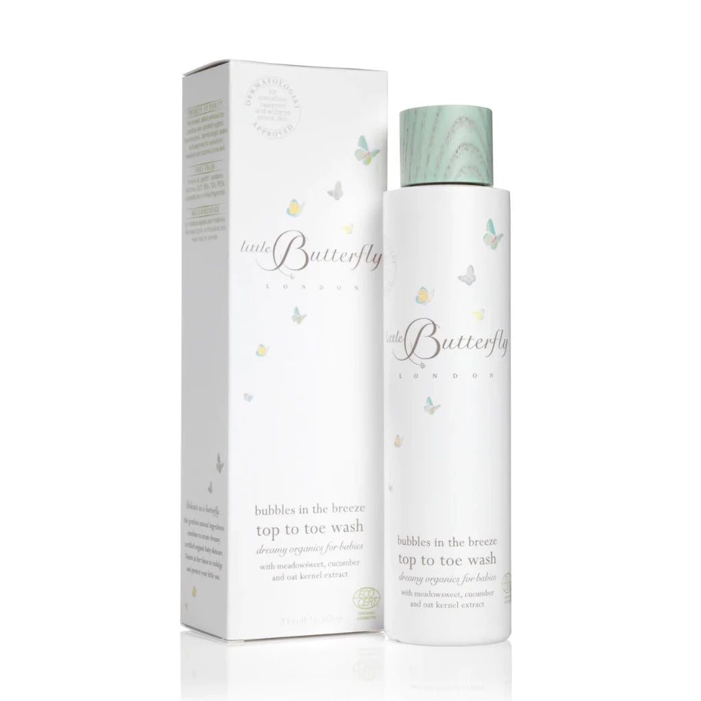 Luxury baby top to top wash in a white box with delicate butterflies