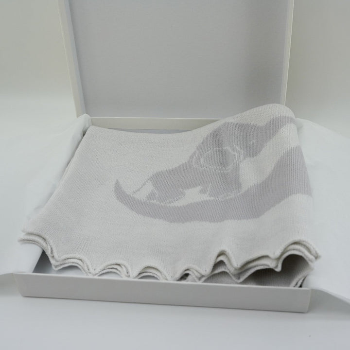 Grey elephant shawl in white linen embossed box