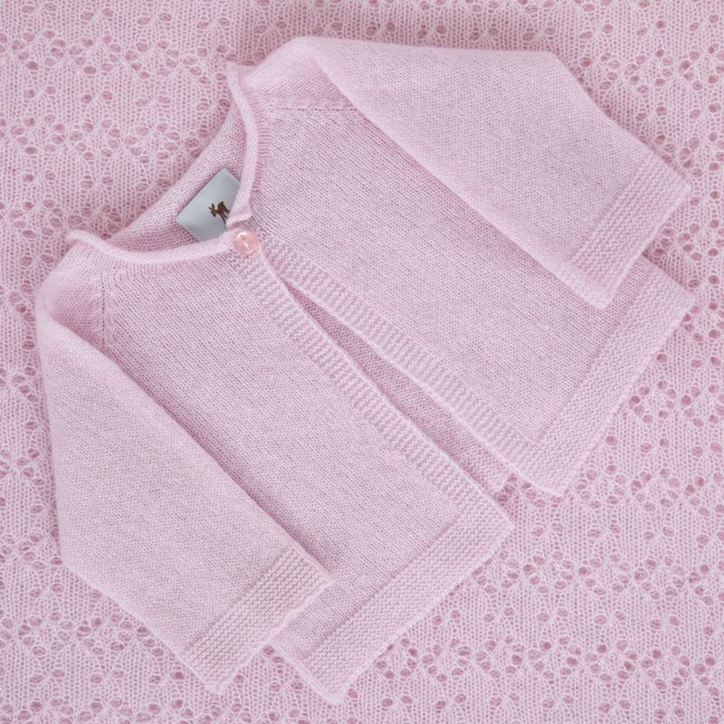 Pink Cashmere Baby Cardigan and Pink Cashmere Traditional Baby Shawl Christening Blanket Set by G.H.Hurt & Son