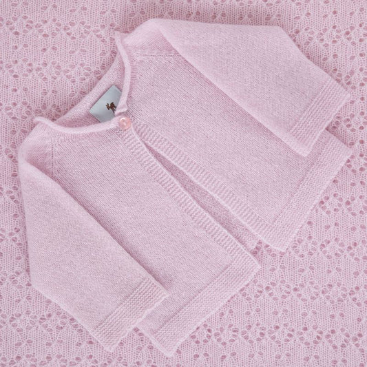 Pink Cashmere Baby Cardigan and Pink Cashmere Traditional Baby Shawl Christening Blanket Set by  G.H.Hurt & Son