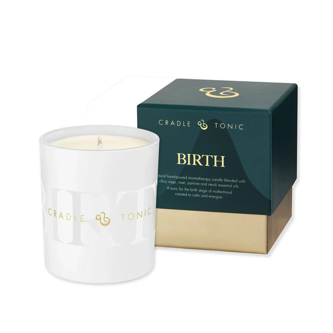 luxury birth candle in green and gold box