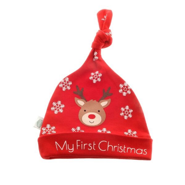 Baby Christmas knot hat in red with reindeer