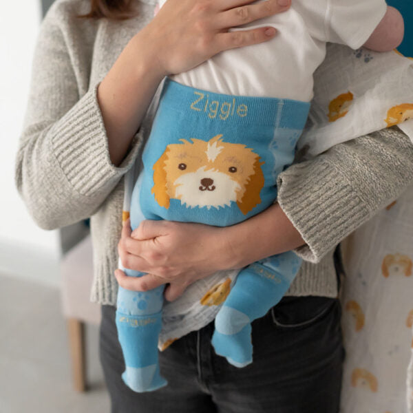 Baby Boy Hamper Gift, Personalisable Baby Comforter, Puppy Leggings And Socks