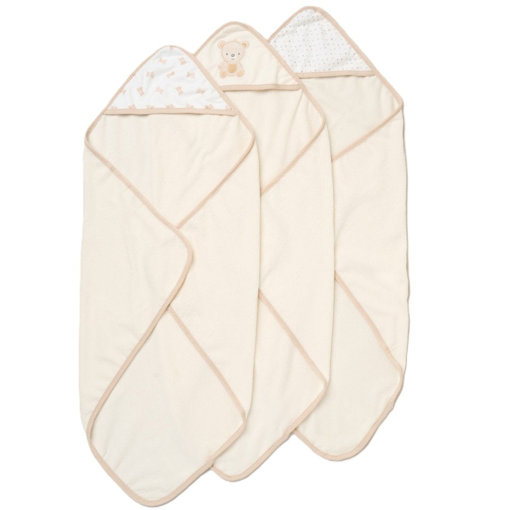3 neutral baby hooded towels 