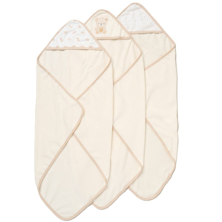 3 neutral baby hooded towels 