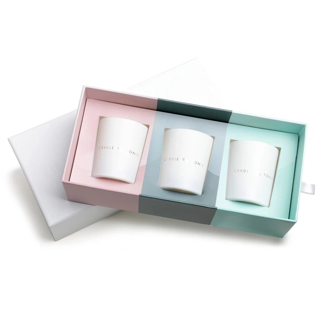 white gift box with 3 mother hood candles 