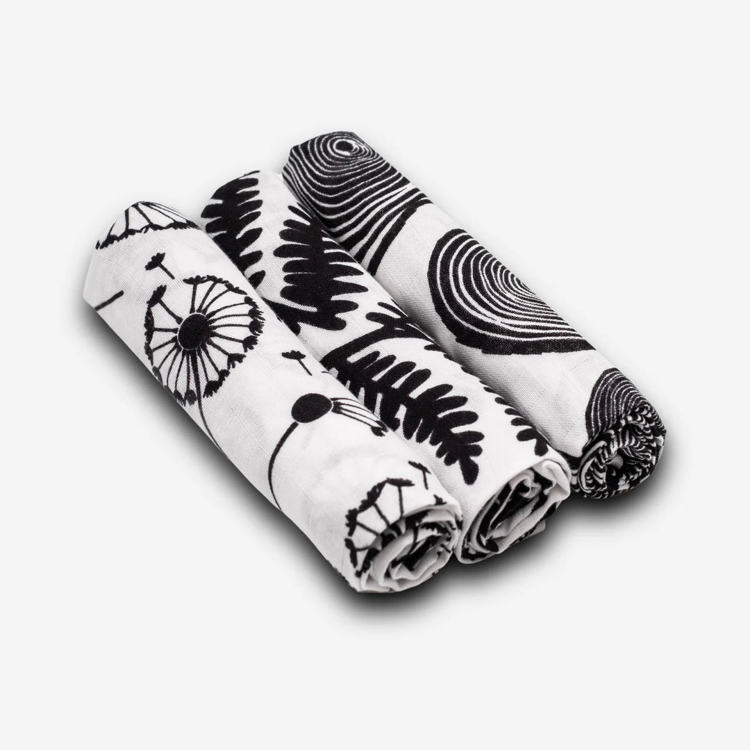 black and white baby sensory muslins