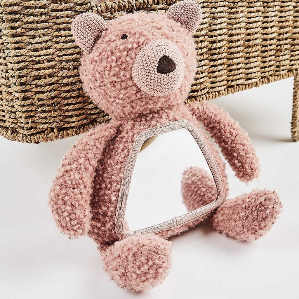 Luxury Activity Bear With. Mirror In Wool Bouclé Rose