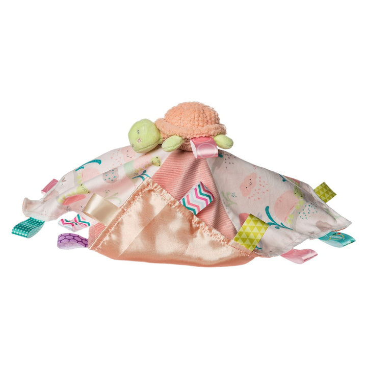 peach and yellow baby taggie comforter with turtle 