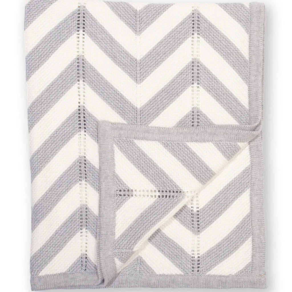 grey and white chevron knit baby blanket GOTS organic 