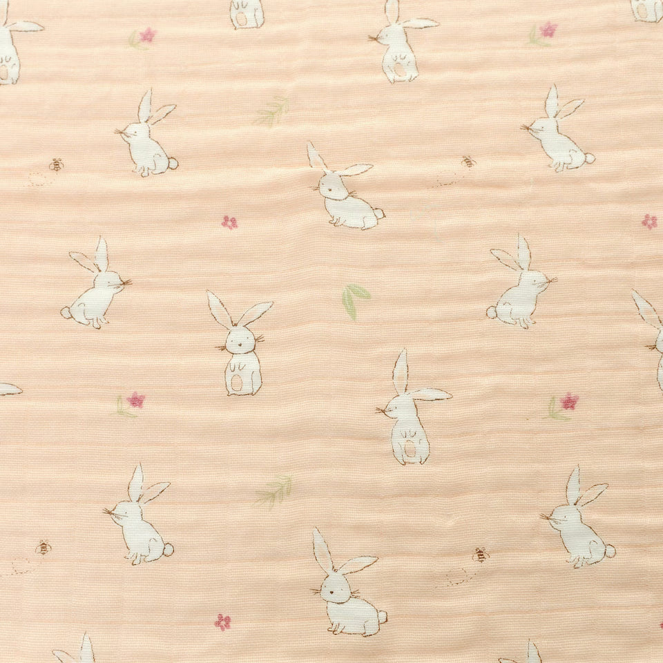 pink muslin with white rabbits 