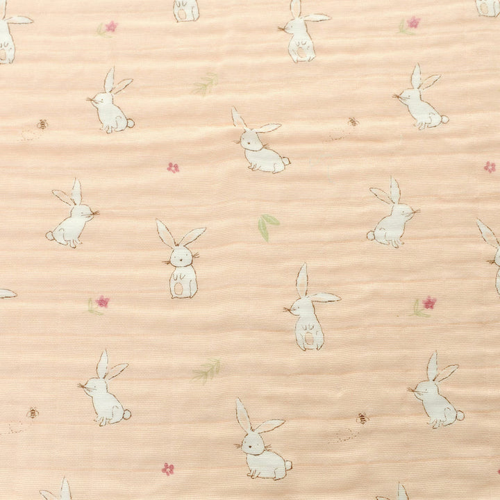 pink muslin with white rabbits 