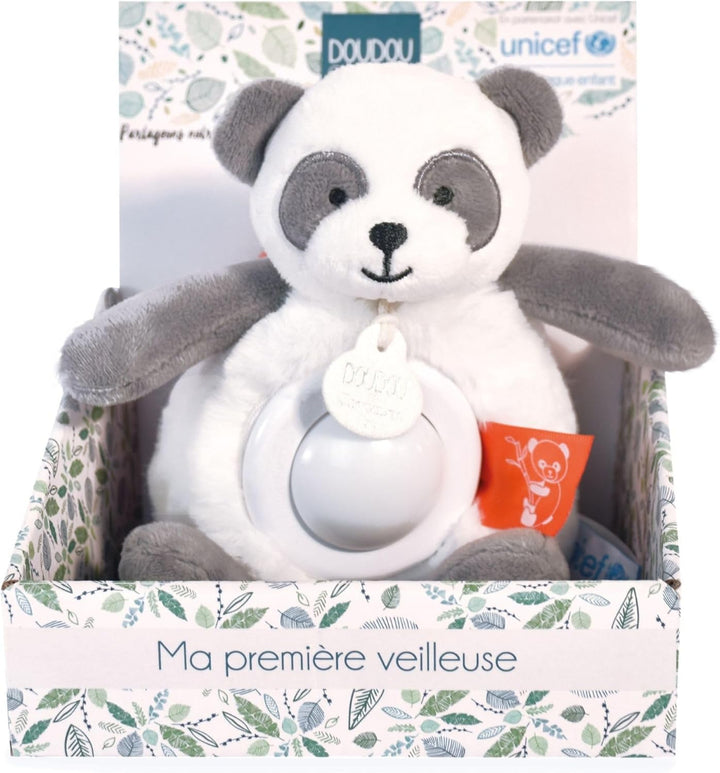 luxury Doudou et Compagnie soft grey and white panda musical light toy