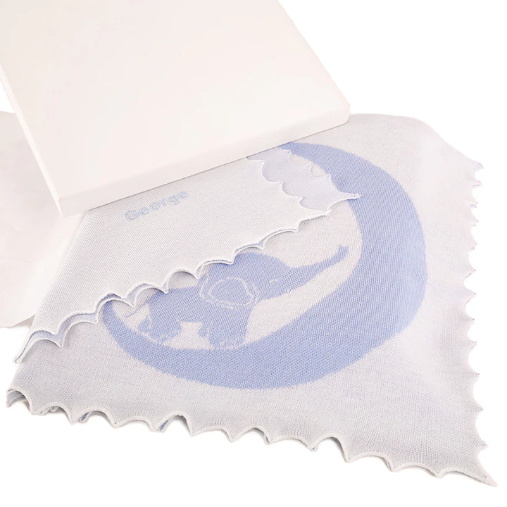 Personalised blue elephant baby shawl