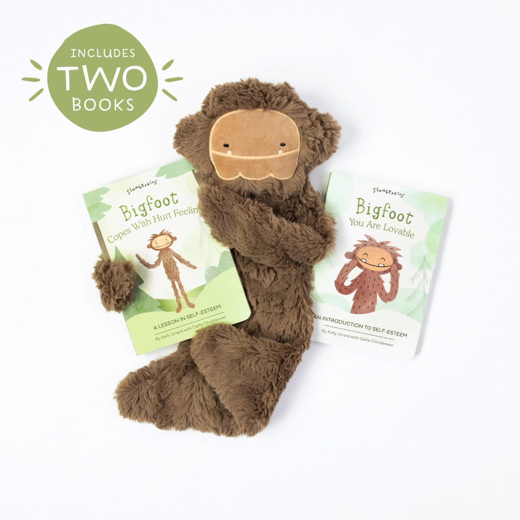 Bigfoot comforter with two books to help with feelings 