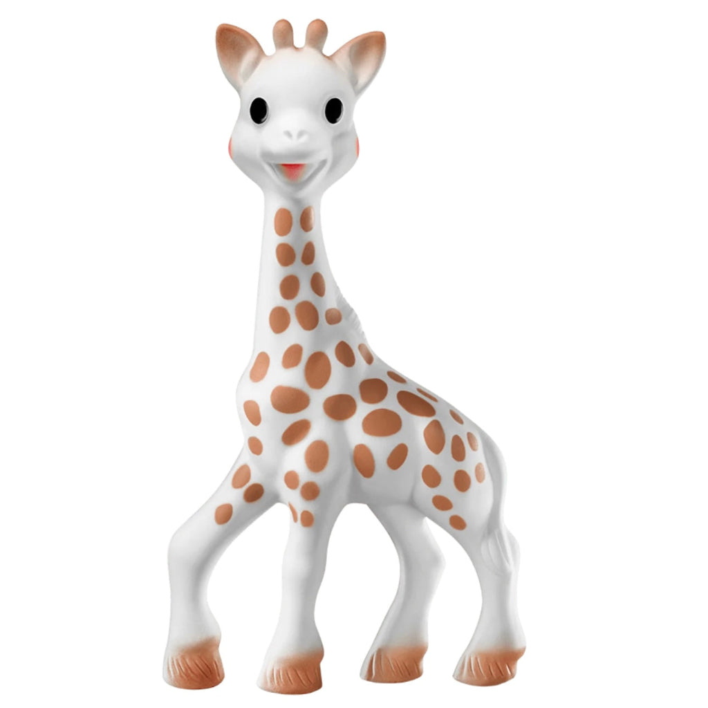 Sophie la girafe toy and chewing rubber in packaging with visible brand logo.