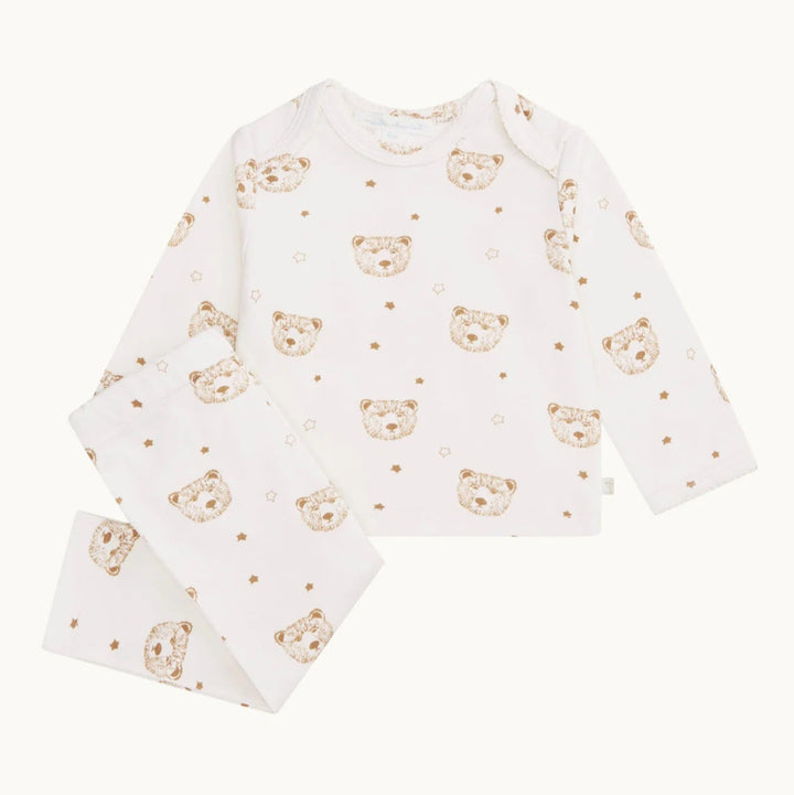 baby cotton two piece set in cream with bear print