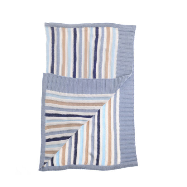 Baby Boy Blankets Blue, Beige and White Stipes