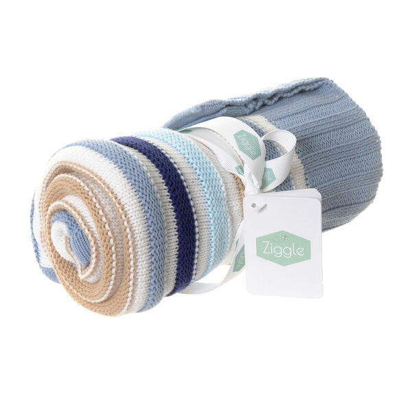 Baby Boy Blankets Blue, Beige and White Stipes