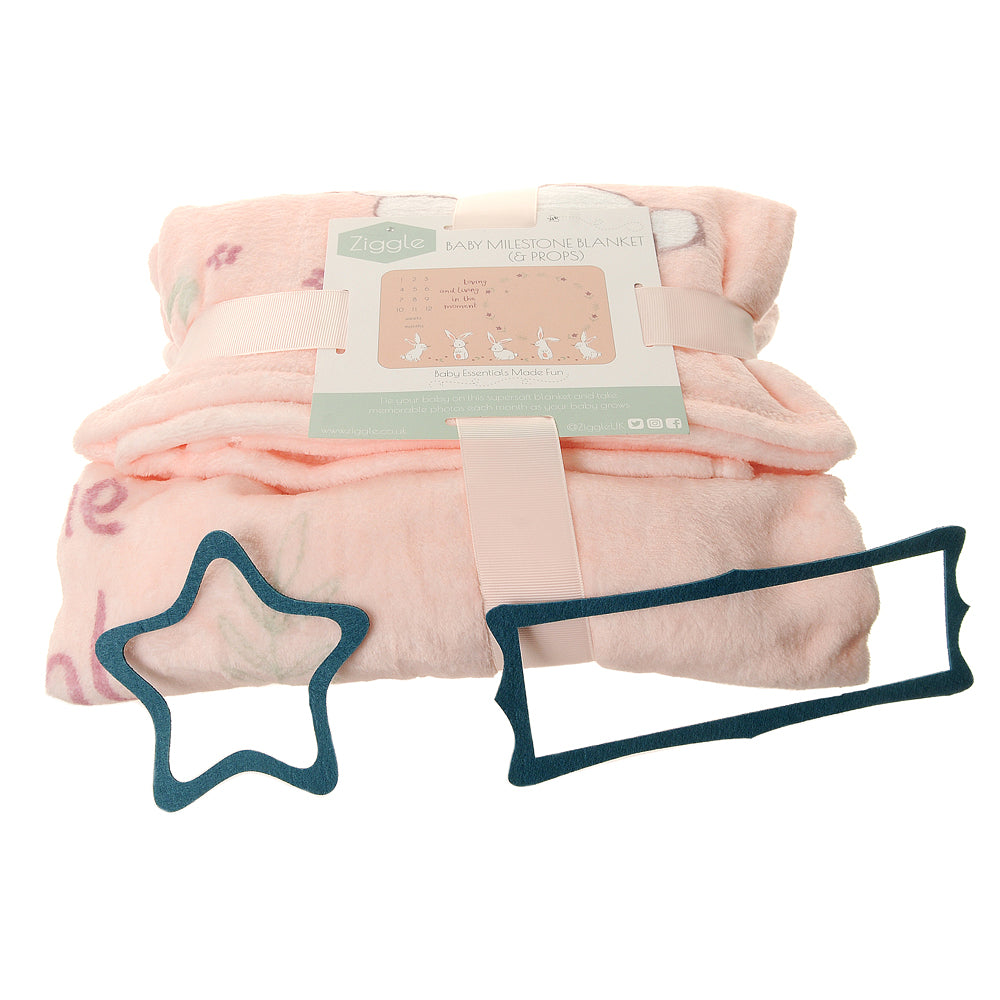 Soft Pink baby milestone blanket with bunnies