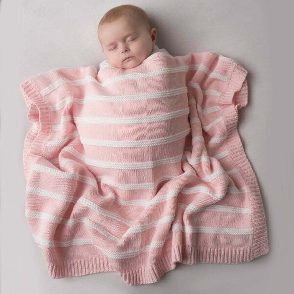 Pink and white striped baby blanket