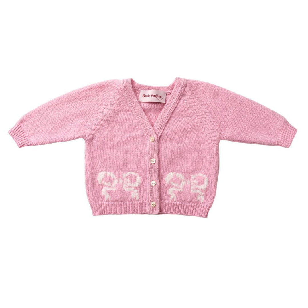 PINK CASHMERE CARDIGAN WITH BOW MOTIF