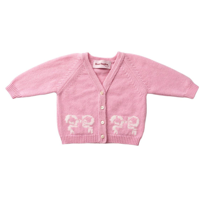 PINK CASHMERE CARDIGAN WITH BOW MOTIF