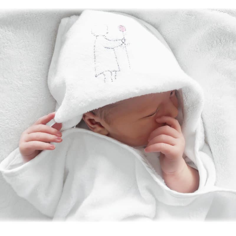 white hooded baby towel made from bamboo
