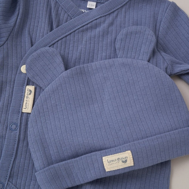 Organic Baby Clothing Set In Dusty Blue