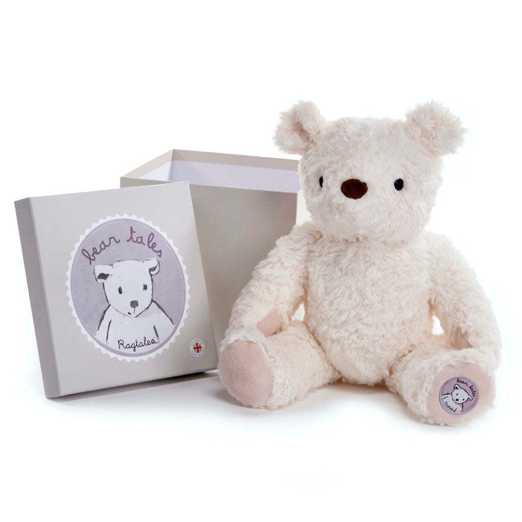 Teddy in cream with embroidered nose and eyes in a gift box