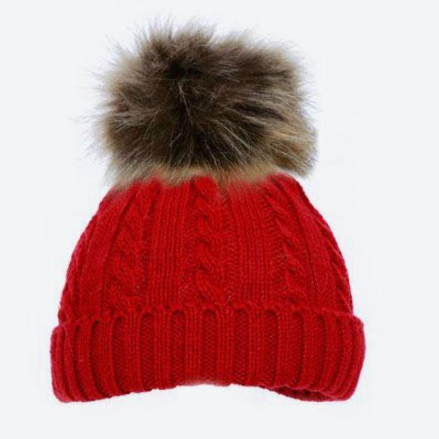 red baby pom pom  hat