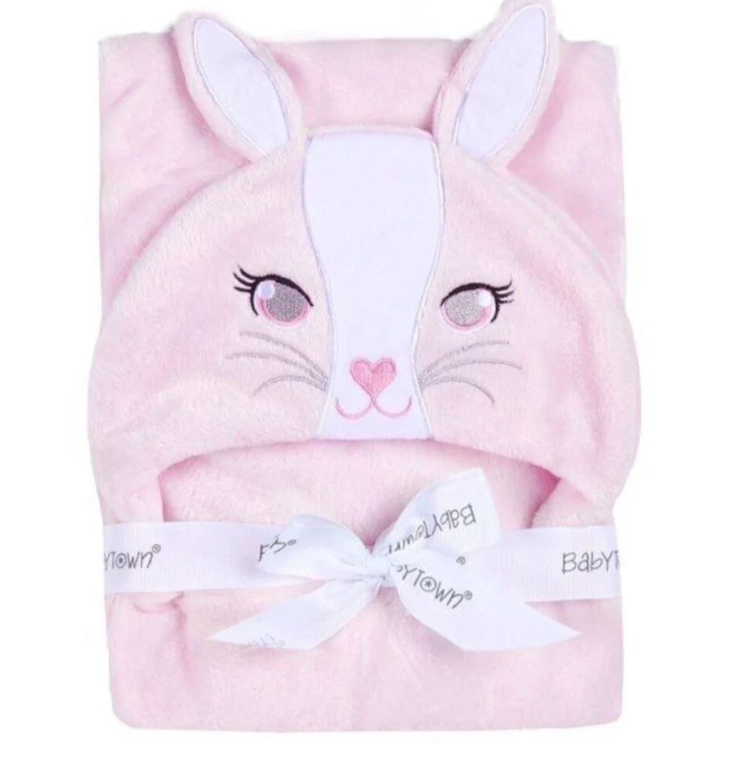 Pink Bunny Baby Gift Hamper Basket With Bunny  And Cuddle Wrap